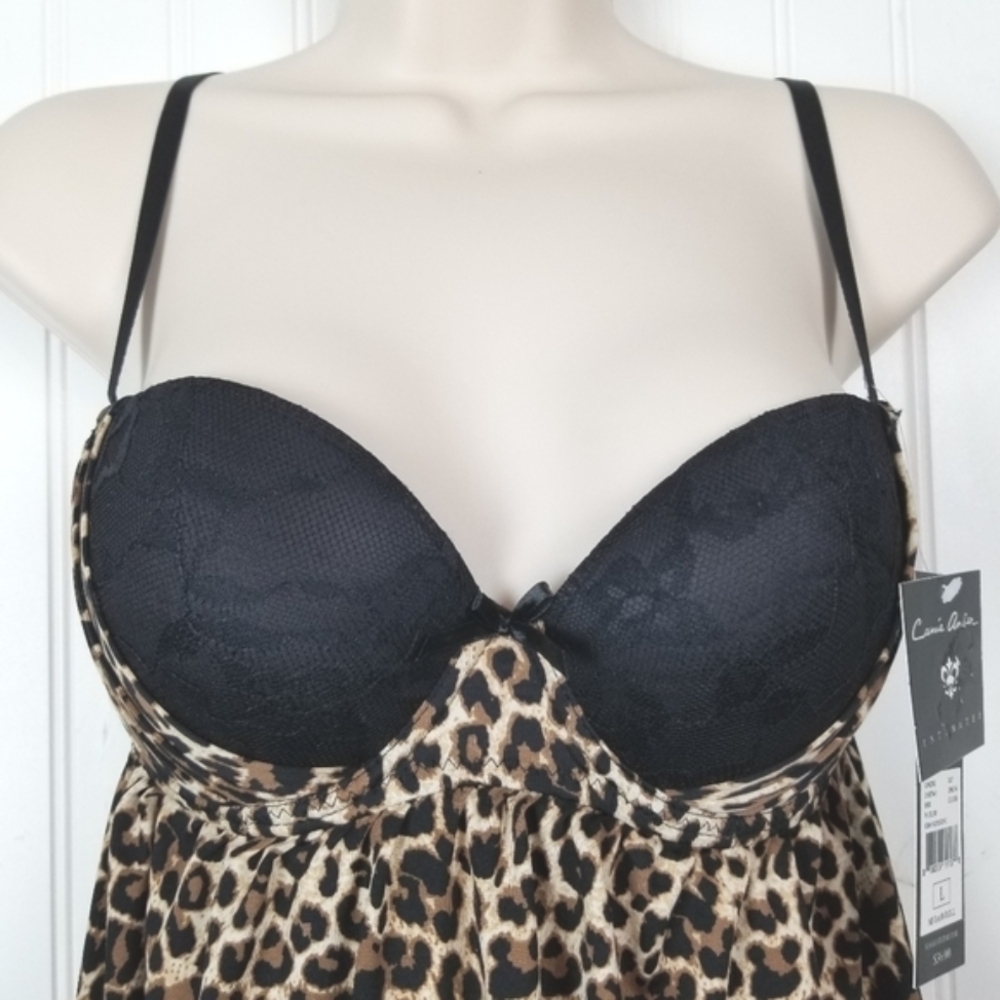 Carrie Amber Y2K Leopard Babydoll Underwire Padded Bra Intimates Lace Cheetah L - Picture 9 of 11